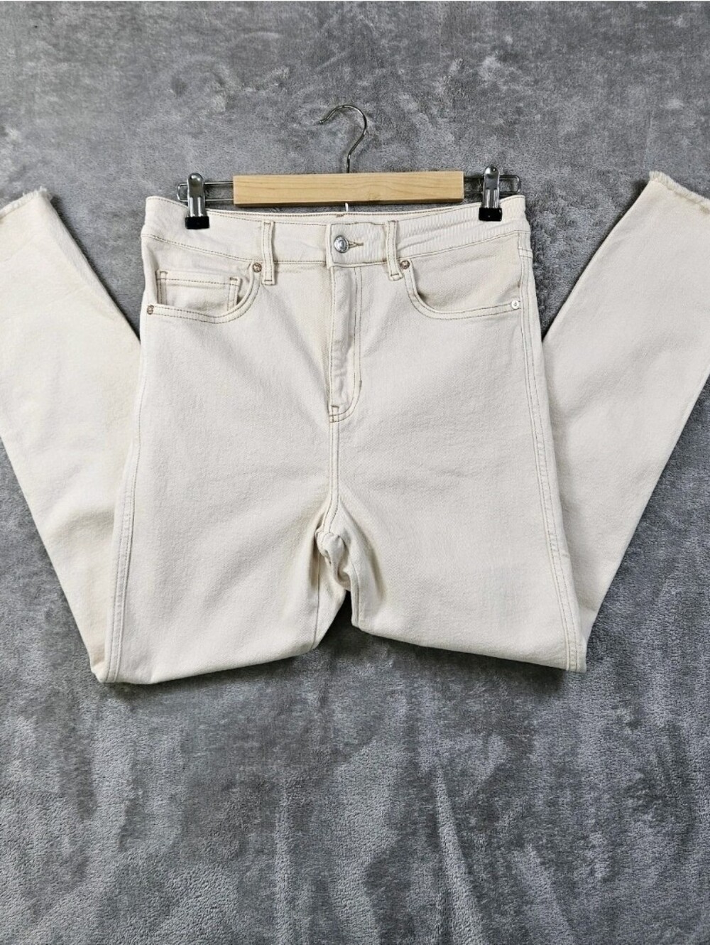 Free People We The Free Tea High Rise Skinny Jeans Cream Ivory Raw Hem 31 - Picture 13 of 14